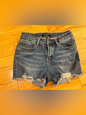 Judy Blue Shorts Womens Medium Blue Distressed Raw Hem Stretch Mid Rise Denim